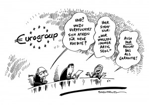Griechenland: Athen legt Eurogruppe Reformliste vor für weitere Kredithilfen - Karikatur Schwarwel