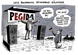 PEGIDA: Lutz Bachmann zurück im Vorstand - Karikatur Schwarwel