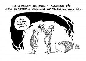 Antisemitismus:  Zentralrat der Juden in Deutschland rät vom Tragen der Kippa ab - Karikatur Schwarwel