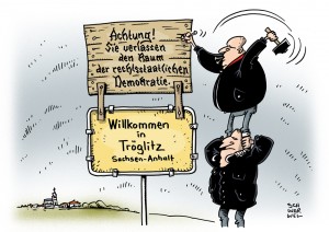 Rücktritt in Tröglitz Bürgermeister in Sachsen-Anhalt tritt nach Bedrohungen durch Neonazis von Amt zurück - Karikatur Schwarwel