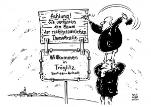 Rücktritt in Tröglitz Bürgermeister in Sachsen-Anhalt tritt nach Bedrohungen durch Neonazis von Amt zurück - Karikatur Schwarwel