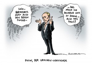 Jauchs Fingergate bei Varoufakis + Putin nach 11 Tagen mit markigen Sprüchen zurück in der Öffentlichkeit – Karikatur Schwarwel