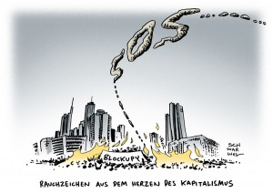 Blockupy: Sachschäden und Randale überschatten Ziele der EZB-Kritiker - Karikatur Schwarwel