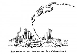 Blockupy: Sachschäden und Randale überschatten Ziele der EZB-Kritiker - Karikatur Schwarwel