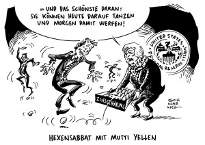 FED: Eiertanz um Zinserhöhung - Karikatur Schwarwel