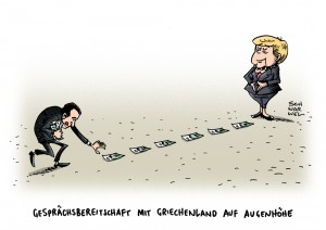 EU-Krise: Merkel setzt weiter auf Dialog mit Griechenland – Karikatur Schwarwel