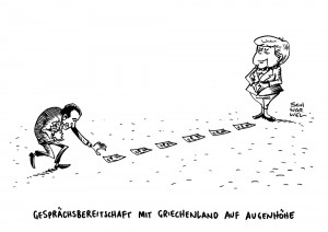 EU-Krise: Merkel setzt weiter auf Dialog mit Griechenland – Karikatur Schwarwel