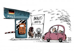 Maut: GroKo will Freitag die neue, komplizierte Maut verabschieden - Karikatur Schwarwel