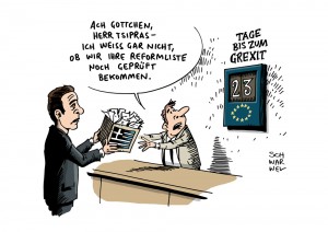 Griechenland: Der Grexit rückt näher - Karikatur Schwarwel