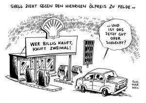 Shell: Fusion mit Gasriesen BG Group im Kampf gegen Billigöl - Karikatur Schwarwel