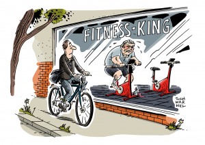 Fitness: Fitnesscenter verzeichnen hohen Mitglieder-Zuwachs - Karikatur Schwarwel