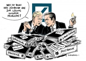 Deutsche Bank: Doppelspitze Fitschen und Jain mit massiven Problemen - Karikatur Schwarwel