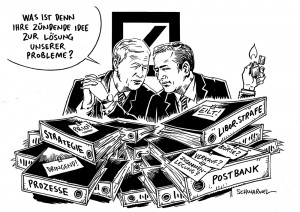 Deutsche Bank: Doppelspitze Fitschen und Jain mit massiven Problemen - Karikatur Schwarwel