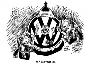 VW: Machtkampf zwischen Piech und Winterkorn - Karikatur Schwarwel