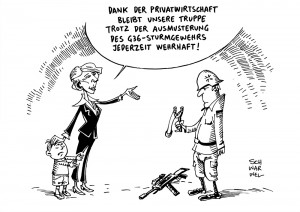 Sturmgewehr: Von der Leyen mustert G36 aus - Karikatur Schwarwel