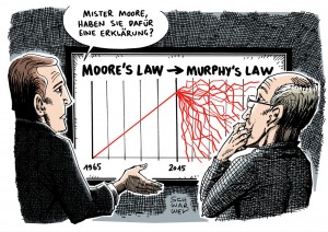 Moore's Law wird 50: Moores Faustregel von 1965 besagt, dass sich die Komplexität integrierter Schaltkreise mit minimalen Komponentenkosten regelmäßig verdoppelt