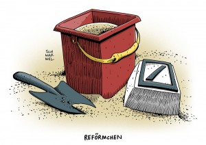 Deutsche Bank: Vorstand will Krise mit kleiner Reform begegnen - Karikatur Schwarwel-col-1000
