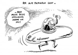 VW: Altpatriarch Piech legt alle Ämter nieder - Karikatur Schwarwel