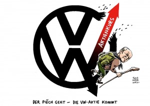 VW: Abgang von Patriarch Piech lässt Aktienkurse steigen - Karikatur Schwarwel