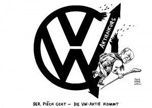 VW: Abgang von Patriarch Piech lässt Aktienkurse steigen - Karikatur Schwarwel