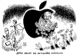 Apple: Unerwartet hohe Gewinne – Tim Cook schüttet an Aktionäre aus - Karikatur Schwarwel