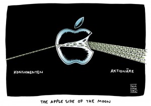Apple: Unerwartet hohe Gewinne – auch für die Aktinäre - Karikatur Schwarwel