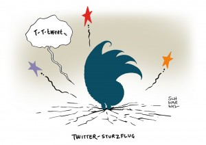 Twitter: Kurssturz erschüttert Wall Street - Karikatur Schwarwel