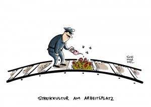 Bahn: Lokführergewerkschaft will Streik am Wochenende fortsetzen - Karikatur Schwarwel