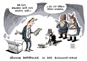 Carlsberg und die Ukraine-Krise: Bierbrauer erleiden hohe Verluste in Russland und der Ukraine - Karikatur Schwarwel