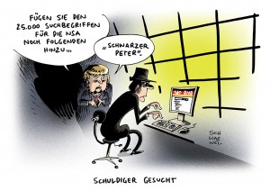 NSA-Affäre: BND soll 25.000 umstrittene NSA-Suchbegriffe verwendet haben - Karikatur Schwarwel