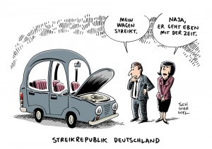 Streik: Kita, Post und BAhn im Arbeitskampf - karikatur schwarwel