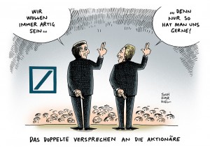 Deutsche Bank: Aktionäre wollen raus aus Negativschlagzeilen - Karikatur Schwarwel
