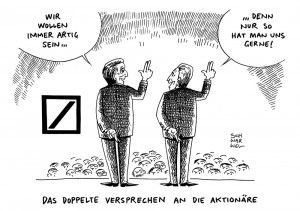 Deutsche Bank: Aktionäre wollen raus aus Negativschlagzeilen - Karikatur Schwarwel