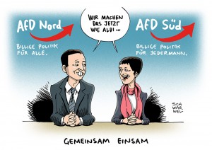 AfD: Lücke und Petra wollen nicht mehr miteinander arbeiten - Karikatur Schwarwel