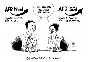 AfD: Lücke und Petra wollen nicht mehr miteinander arbeiten - Karikatur Schwarwel