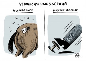 Mietpreisbremse: Seit 1. Juni teilweise in Kraft - Karikatur Schwarwel