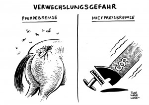 Mietpreisbremse: Seit 1. Juni teilweise in Kraft - Karikatur Schwarwel