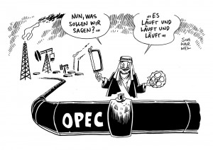 OPEC: Saudi-Arabien profitiert von gleichbleibender Fördermenge - Karikatur Schwarwel