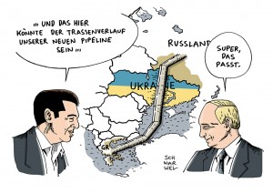 Griechenland-Krise: Tsipras kündigt Gespräche mit Putin an – Pipeline-Deal als Möglichkeit - Karikatur Schwarwel