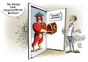 Delivery Hero: Rocket Internet erhält neue Finanzspritze durch Essen-Lieferservice - Karikatur Schwarwel