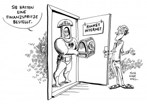 Delivery Hero: Rocket Internet erhält neue Finanzspritze durch Essen-Lieferservice - Karikatur Schwarwel