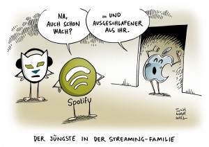 Apple Music: iPhone-Hersteller kündigt eigene Streaming-Plattform an - Karikatur Schwarwel