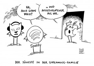 Apple Music: iPhone-Hersteller kündigt eigene Streaming-Plattform an - Karikatur Schwarwel