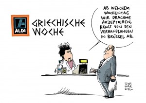 ALDI: Griechische Woche bei Billig-Discounter - Karikatur Schwarwel
