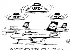 Lufthansa: UFO-Gewerkschaft will Streikaplan für Sommer vorlegen - Karikatur Schwarwel