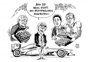 Deal im Motorsport: US-Milliardär plant Formel-1-Übernahme – Ecclestone dementiert - Karikatur Schwarwel