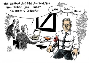 BaFin-Bericht: Deutsche Bank weist Vorwürfe gegen Jain wegen Zinsmanipulation zurück - Karikatur Schwarwel