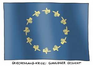 Griechenland-Krise: Politik schiebt den Schwarzen Peter hin und her - Karikatur Schwarwel