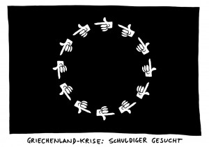 Griechenland-Krise: Politik schiebt den Schwarzen Peter hin und her - Karikatur Schwarwel