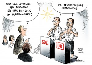 Tarifkonflikt: Schlichter Ramelow und Platzeck verkünden Beilegung für Bahn und GDL - Karikatur Schwarwel